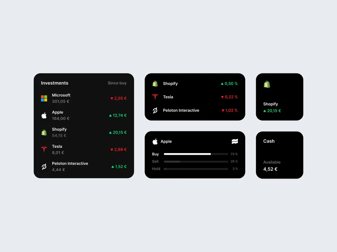 Preview of various iOS widgets for the Trade Republic application.